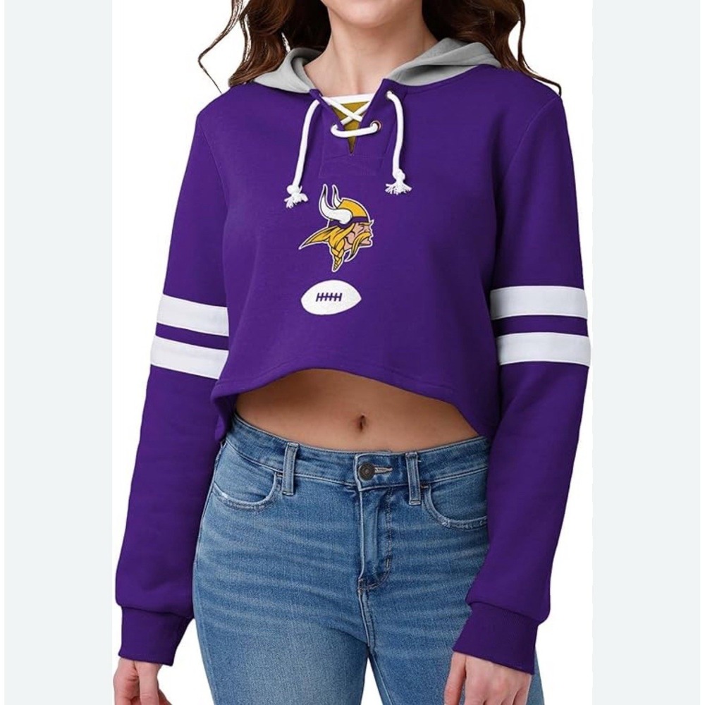NWT FOCO Minnesota Vikings Hockey Style Football Hoodie Women’s Medium Cropped